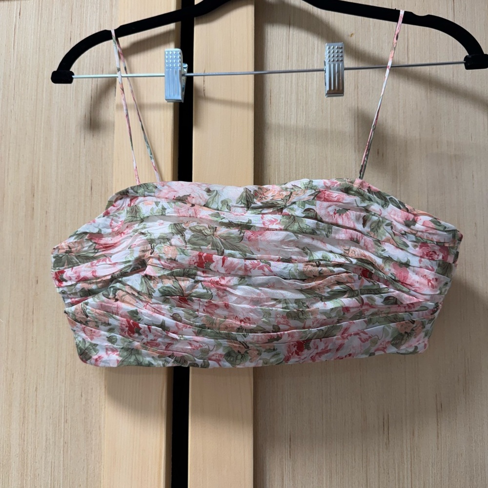 Storia Pink and Green Floral Crop Top